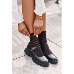 Lakuoti moteriški batai su dirželiu, juodi Vinceza 62179 199933