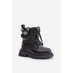 Apšiltinti mergaičių batai su meškiuku su užtrauktuku juodai lakuota Relobia 199940