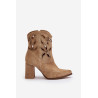 Zomšiniai ažūriniai kulkšnies batai ant kulno smėlio spalvos Lewski 3629 | Auliniai batai moterims | jai24.lt