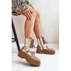 Zazoo 2942 odiniai darbiniai batai su auksine sagtimi smėlio spalvos 199967