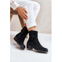 Moteriški zomšiniai kaubojiški auliniai batai su žemu kulnu, izoliuota Sergio Leone BT284-S juoda 200002