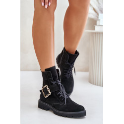 Zazoo 2951 zomšiniai kulkšnies batai su dekoratyvine sagtimi, juodi 200056