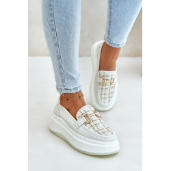 Odiniai moteriški mokasinai ant platformos su auksine puošyba 89105 Vinceza šviesiai smėlio spalvos 200057