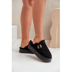 Moteriški Šlepetės Storame Pade Su Pūkais Ir Sagtimi Juodos Linneola 200147