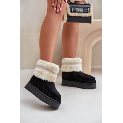 Moteriški Žieminiai Batai Ant Platformos Su Kailiu Ir Raštu Juodi Deepanti 200169