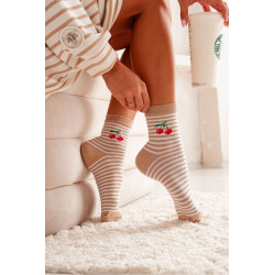 Moteriškos Kojinės Juostelės su Vyšniomis Medvilninės Bežinės 200176