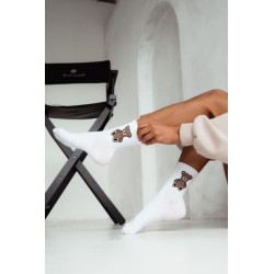 Moteriškos Medvilninės Kojinės Su Lokiu Baltos 200180