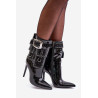 Puošni aukštakulniai botai iš lakinės eko odos juodi | Auliniai batai moterims | jai24.lt