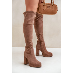 Knee High Platformos Auliniai Batai Su Kulnais Ekologinė Suede Tamsiai Smėlio Zistaria 200215