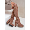 Knee High Platformos Auliniai Batai Su Kulnais Ekologinė Suede Tamsiai Smėlio Zistaria | Ilgaauliai batai | jai24.lt