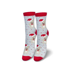 Moteriškos Kalėdinės Kojinės Lokys Su Kalėdų Senelio Kepure Pilkos 200226