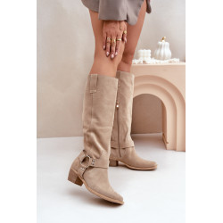 Suede Batai Su Žemu Kulnu Su Šlaunimi Prieš Kelią Šviesiai Bežiniai Zazoo 3444/O 200230