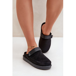 Šiltos moteriškos šlepetės platformoje juodos Neliel 200251