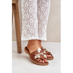 Šlepetės Su Dekoracija Natūrali Oda Zazoo 3574/Z Camel 200319