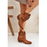 Suede cowboy auliniai batai su perforacija ant kulno 2994 Camel | Auliniai batai moterims | jai24.lt