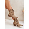 Suede cowboy auliniai batai su perforacija ant kulno 2994 Camel | Auliniai batai moterims | jai24.lt