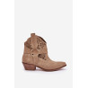 Suede cowboy auliniai batai su perforacija ant kulno 2994 Camel | Auliniai batai moterims | jai24.lt