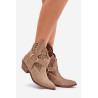 Suede cowboy auliniai batai su perforacija ant kulno 2994 Camel | Auliniai batai moterims | jai24.lt