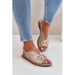 Odiniai Sandalai Ant Plokščio Kulno Su Dekoracija Laura Messi 2865 Aukso 200341