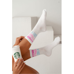 Moteriškos kojinės su užrašu Good Vibes Only smėlinės 200347