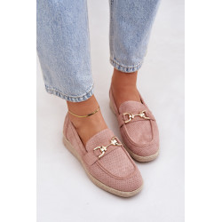 Išpjauti mokasinai su auksiniu akcentu ir jūrinio pynimo rožinės Lainer 200358