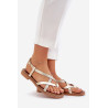 Odinės Lygios Šlepetės Su Pynimo Diržais Zazoo 40429 Aukso | Sandalai moterims | jai24.lt