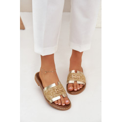 Odiniai šlepetės su dekoratyviu elementu ir pintine Zazoo 40426 auksinės 200370