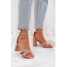 Eko Suede Blokiniai Kulniukai Smėlio Spalvos Saniffia | Sandalai moterims | jai24.lt