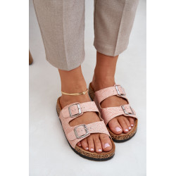 Audiniai šlepetės ant kamštinės pado su sagtimis rožinės Atera 200421