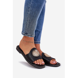 Ekologiški Oda Šlepetės Ant Lygios Kulno Su Papuošimu Juodos Tatereia 200430