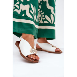 Plokščios Elegantiškos Šlepetės Su Puošyba Baltos Iseliria 200435