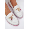 Odiniai Elegantiški Mokasinai Ant Plokščio Kulno S.Barski LR51-768A Balti | Mokasinai moterims | jai24.lt