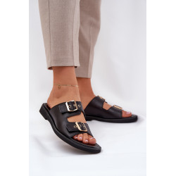 Odinės Plokščios Šlepetės Su Sagtimis Zazoo 3020 Juodos 200457