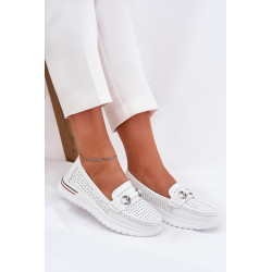 Iš natūralios odos perforuoti balerinos Vinceza 95331 baltos 200469