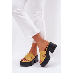 Moteriški Platforminiai Šlepetės Su Masyviu Kulnu Geltonos Rizana 200501