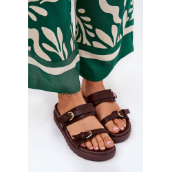 Moteriški Platforminiai Sandalai Su Aukso Segtukais Rudi Wernone 200531