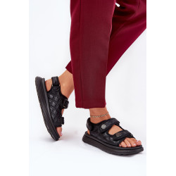 Moteriški Sandalai Su Dekoratyviniais Elementais Ant Velcro Juodi Zoliner 200538