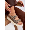 Moteriški Raštuoti Audiniai Sandalai Su Auksiniais Akcentais Khaki Pefese | Sandalai moterims | jai24.lt