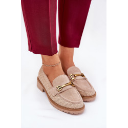 Moteriški mokasinai su pynimu ir auksiniu akcentu bežiniai Seffolia 200542
