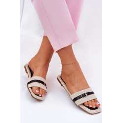 Plokščios moteriškos šlepetės su dirželiu ir sagtimi kreminės Zilina 200602