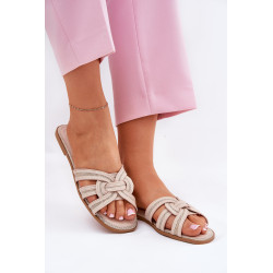 Moteriški Lygūs Sandalai Su Persipynusiais Diržais Bežiniai Acimine 200609