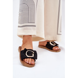 Plokšti Moteriški Šlepetės Su Dekoratyviniu Elementu Juoda Nellodra 200618