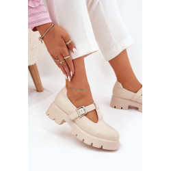 Moteriški Pusbačiai Su Sagtimi Ant Platformos Ir Plokščiu Kulnu Bežiniai Venda 200641