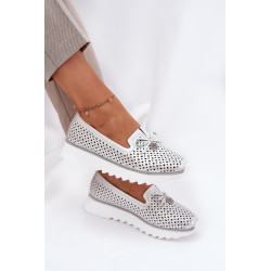 Moteriški Odiniai Ažūriniai Pusbatukai Iš Natūralios Odos D&A LR51-631 Sidabriniai 200657