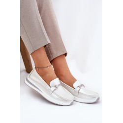 Odiniai Moteriški Mokasinai Su Dekoru D&A LR51-966 Sidabriniai 200658