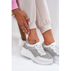 Odiniai Ažūriniai Sportiniai Batai Sneakers Ant Platformos Baltos S.Barski LR51-641 200664