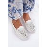 Odiniai Moteriški Mokasinai Su Dviejų Spalvų Raštu Vinceza 88028 Balti | Mokasinai moterims | jai24.lt