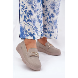 Moteriški Odiniai Mokasinai su Auksiniu Priedu Ciemnobeżowe Vinceza 88007 200717