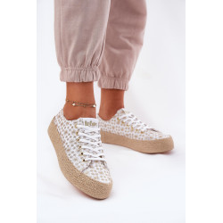 Raštuoti Moteriški Sportbačiai Ant Platformos Su Nėriniais Lee Cooper LCW-25-08-3648L Baltas-Auksinis 200802