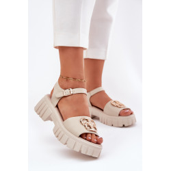 Moteriški Odiniai Sandalai Su Auksiniu Akcentu Vinceza 79541 Bežiniai 200898